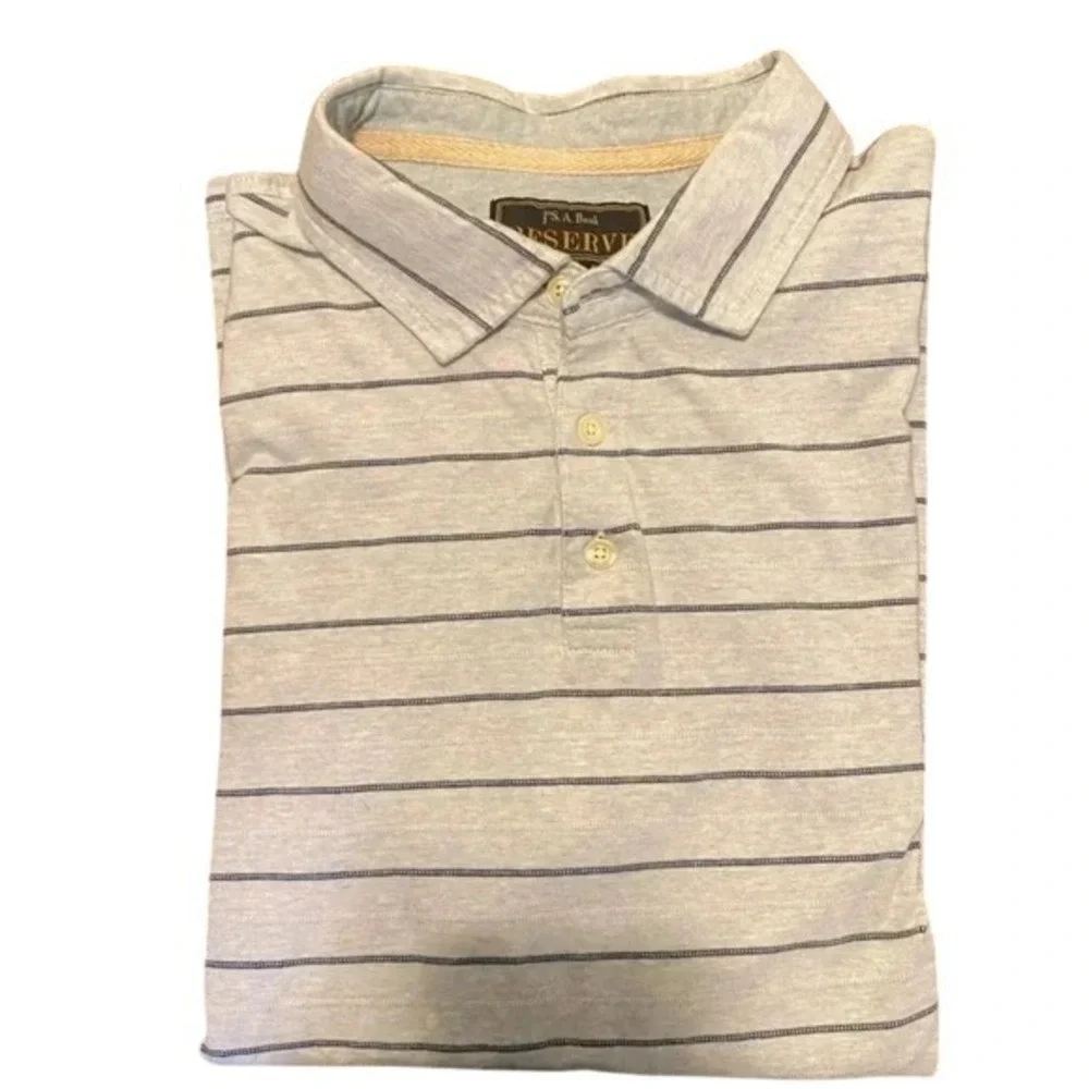 Jos. A. Bank Reserve Mens Gray Blue Striped Cotton Polo Shirt Tailored Fit‎ L
